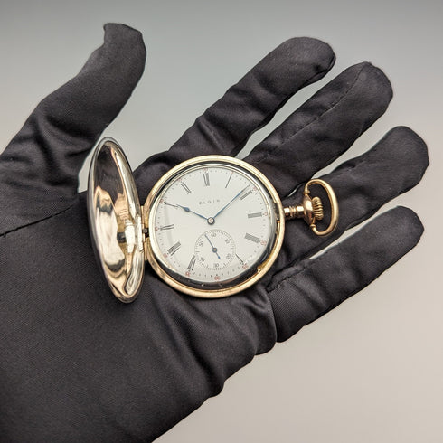 1914 年美國古董埃爾金懷錶純銀多色獵人錶殼使用狀況良好